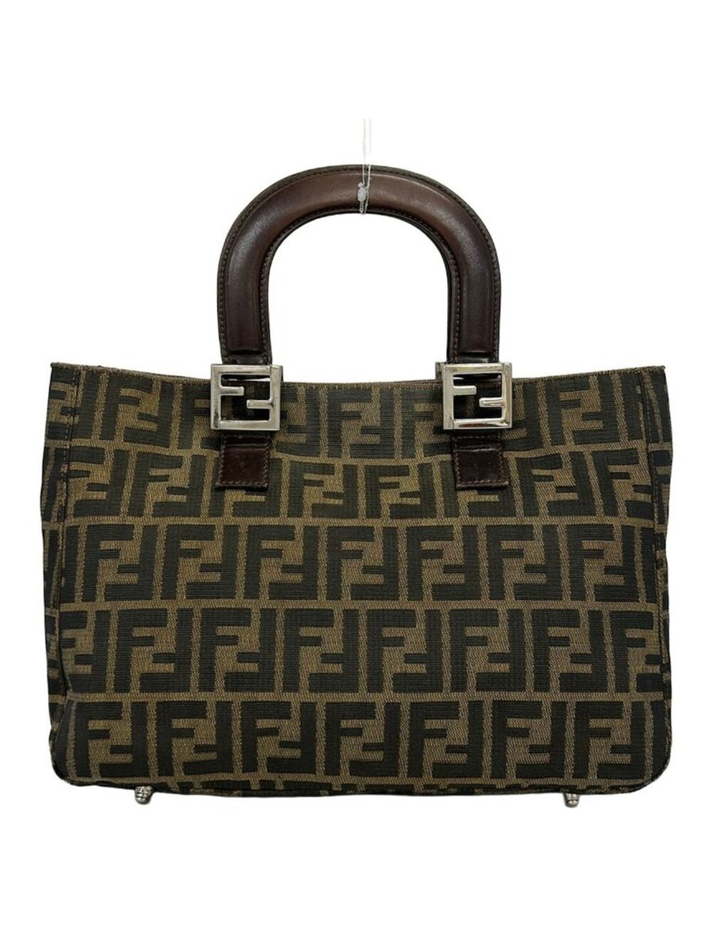 Fendi Tote Bag Zucca Pattern Khaki Black Dark Brown Leather